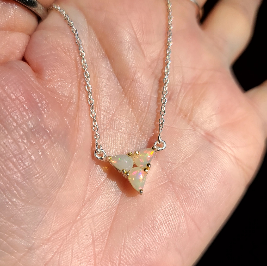 Teardrop Opal Trio Sterling Necklace